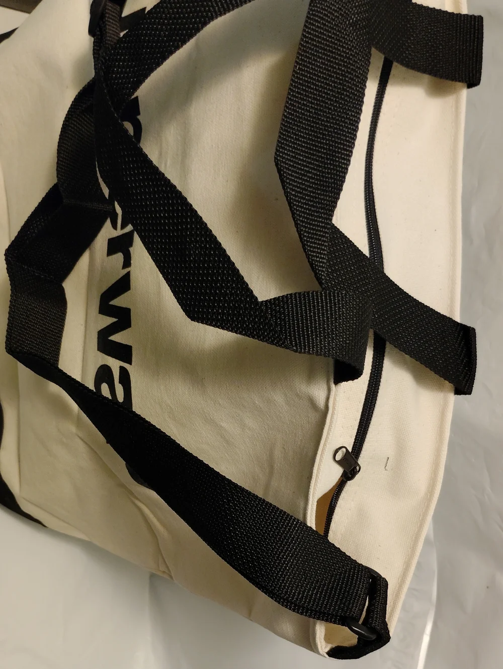 Tupperware Large Promotional Consultant Logo Cream Canvas Tote Bag Black Handles